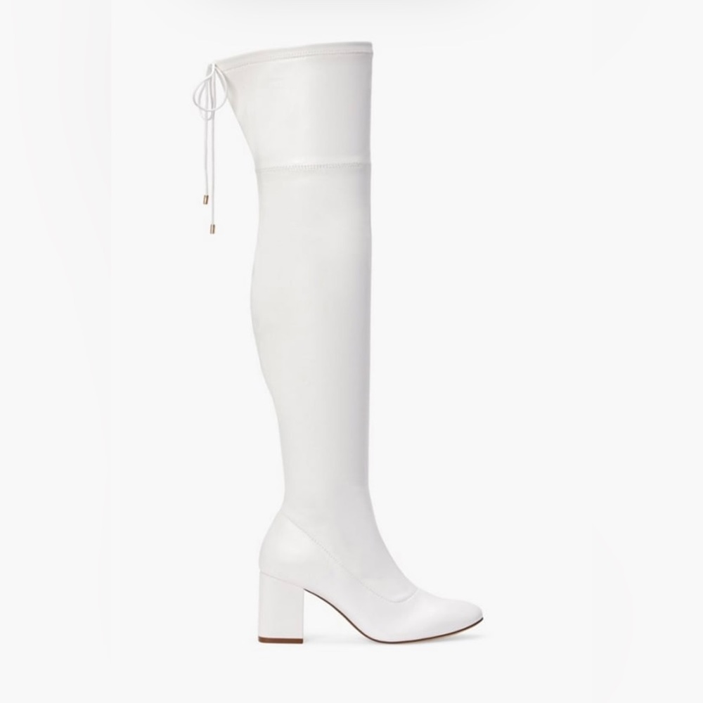 Womens White Faux Leather Over The Knee Thigh High Heeled Boots Size 7